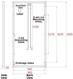 Polycrystalline solar module 295W/300W Dimensions