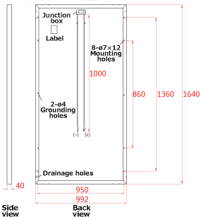 Polycrystalline solar module 295W/300W Dimensions