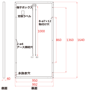 単結晶太陽電池モジュール 250W 寸法